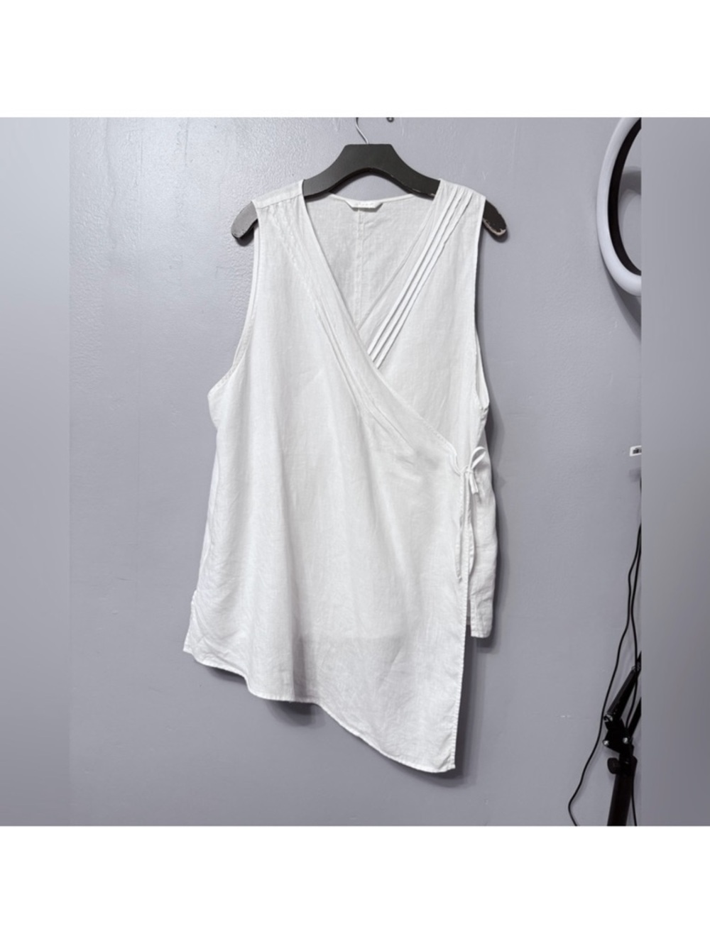Sleeveless White Wrap Blouse with Side Tie